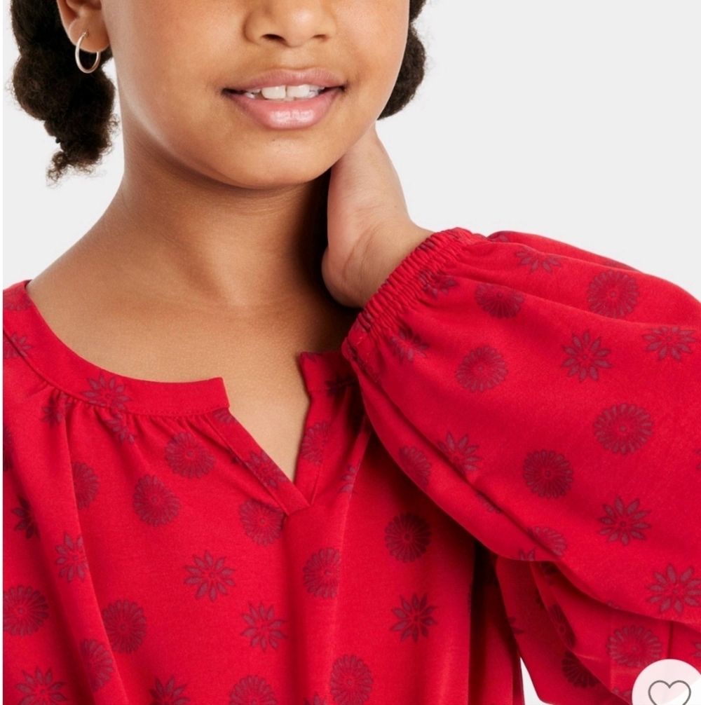 Latino Heritage Month Kids' Long Sleeve Girls' Dress - Red M - Picture 3 of 16